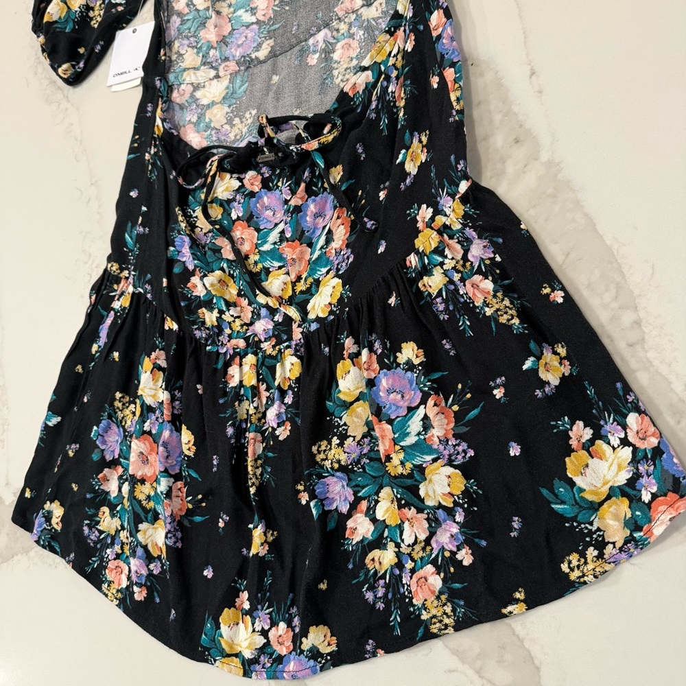 O’Neill NWT Alta Midi Floral Open Back Dress Women’s Small Black/Multi Romantic - Picture 12 of 14
